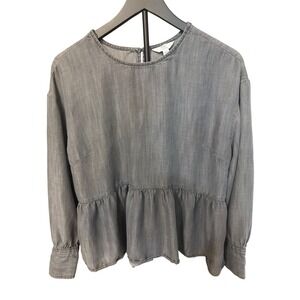 Time and Tru Women's Gray Peplum Blouse Long Sleeve Size L 12-14